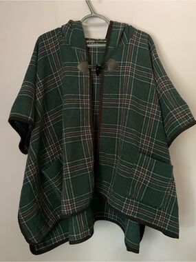Lily Morgan Green Plaid Hooded Poncho Jacket One size